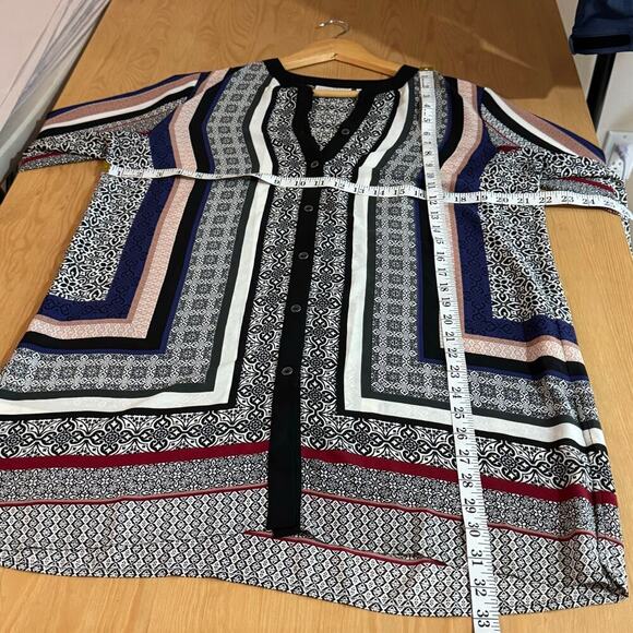 Susan Graver button Down Tunic Long Sleeve Size 10 Geometric Print Lagenlook - Picture 8 of 8